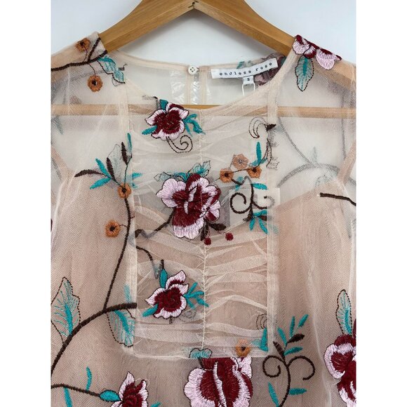 Anthropologie Endless Rose Floral Embroidered Blouse & Nude Camisole Top Set Sma - Picture 6 of 7